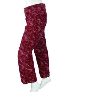 April Cornell Crimson Red Paisley Corduroy Fine Wale Straight Leg Pants, Size 8